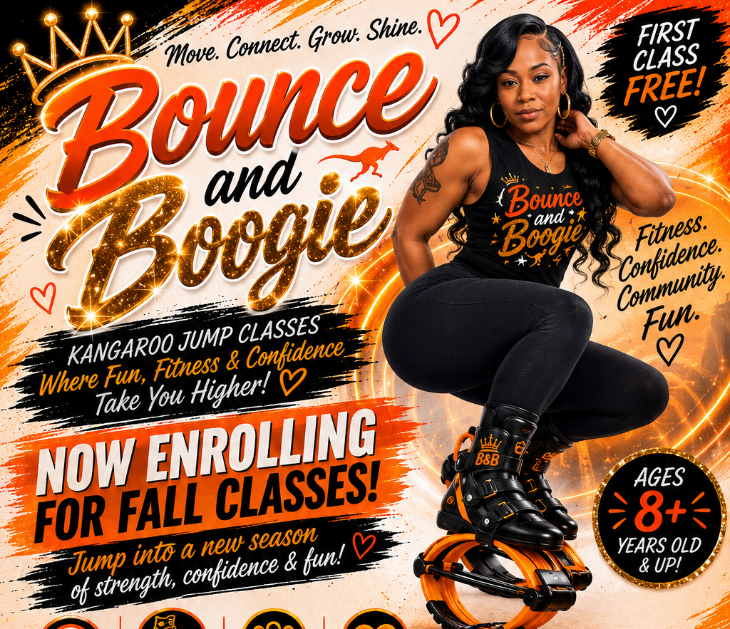 Bounce and Boogie Kangaroo Jump classes — Move. Connect. Grow. Shine. Where fun, fitness and confidence take you higher.